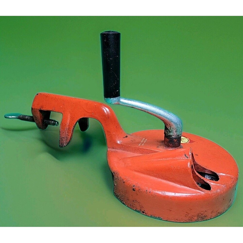 Vintage PeDe Table Mount Cast-Iron Cutter Double Bean Slicer Hand Crank Holland